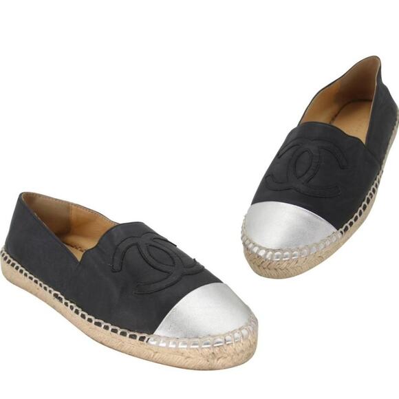 Chanel Espadrille 37 Lambskin Leather Cap Toe Flats CC-0523N-0194 - Picture 1 of 10